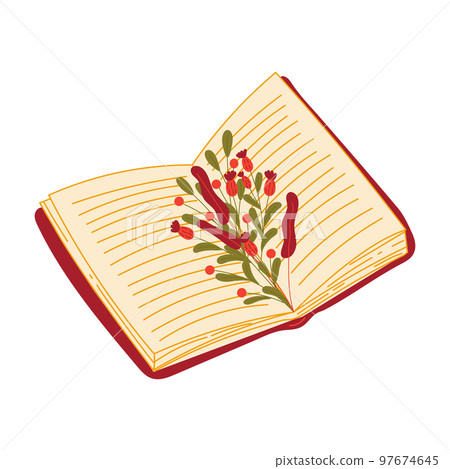 Cozy scene with book and flowers isolated on white background, time for hygge Cozy scene with book and flowers isolated on white background, time for hygge 97674645
