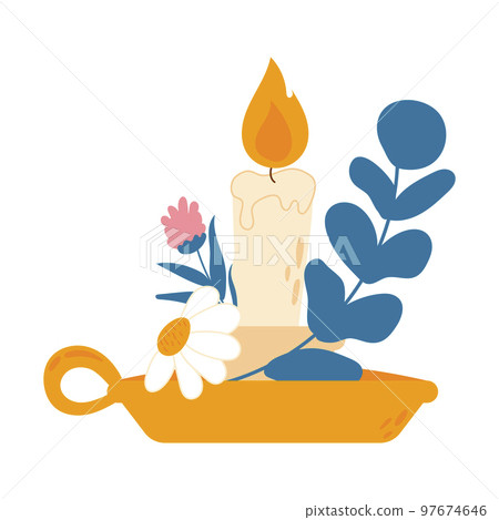 Cozy hygge home element, decorative burning aroma candle iwith hearbs and flowers isolated on white background Cozy hygge home element, decorative burning aroma candle iwith hearbs and flowers isolated on white background 97674646