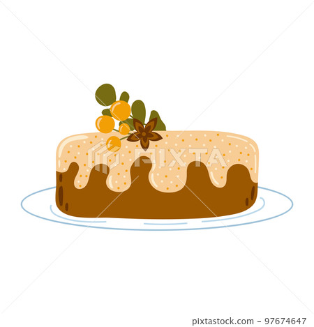 Christmas cozy cake with berries on plate isolated on white background Christmas cozy cake with berries on plate isolated on white background 97674647