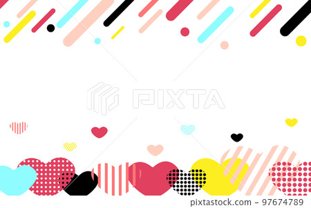 Heart frame Memphis-style pattern with colorful hearts 97674789