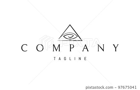 Vector logo on which an abstract image of the eye in the center of the pyramid personifies the god Ra. Vector logo on which an abstract image of the eye in the center of the pyramid personifies the god Ra. 97675041