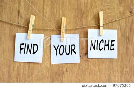 Find your niche symbol. Concept words Find your niche on white papers on wooden clothespins. Beautiful wooden background. Business and find your niche concept. Copy space. Find your niche symbol. Concept words Find your niche on white papers on wooden clothespins. Beautiful wooden background. Business and find your niche concept. Copy space. 97675205
