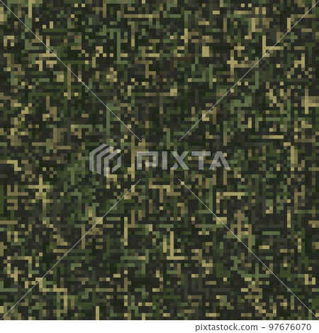 Seamless green camouflage pattern with PIXEL retro effect. Small mixed particles. Dense abstract background. Army or hunting masking texture for apparel, fabric, textile, sport goods. Seamless green camouflage pattern with PIXEL retro effect. Small mixed particles. Dense abstract background. Army or hunting masking texture for apparel, fabric, textile, sport goods. 97676070
