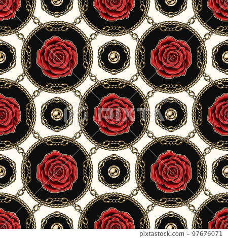 Seamless geometric pattern with red roses,... - Stock Illustration ...