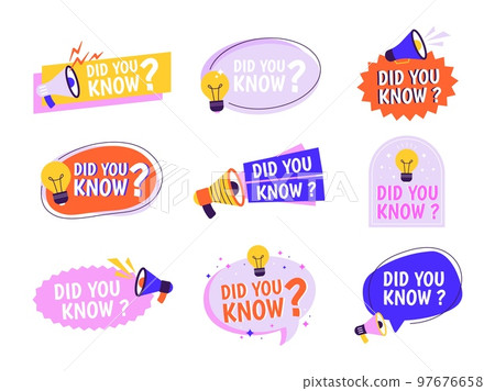 Marketing balloons, do you know stickers design. Facts info graphics labels. Ad badges, question and new idea messages, racy vector typography banners 97676658