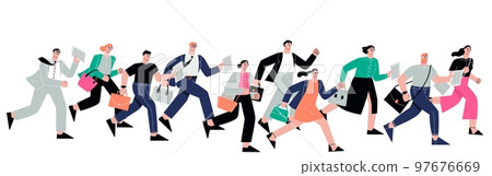 Business run competition challenge. Office team lifestyle, managers rush on work or deal. Running to success, career marathon sapid vector concept 97676669