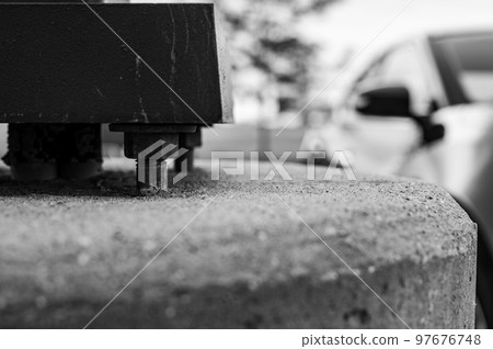 Structural support on concrete with gap to main plate and anchor bolts  97676748