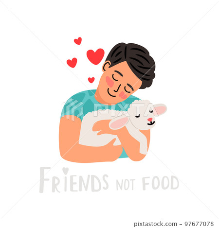 Little kind boy shows his love to animals and hugging a lamb. Nature respect concept and vegan lifestyle. Happy lamb with little heart Little kind boy shows his love to animals and hugging a lamb. Nature respect concept and vegan lifestyle. Happy lamb with little heart 97677078