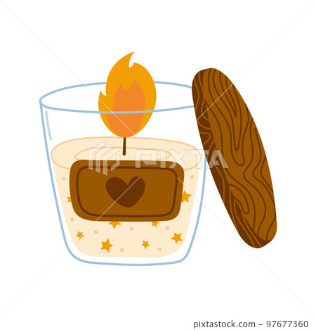 Cozy hygge home element, decorative burning aroma candle isolated on white background 97677360