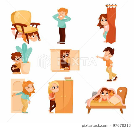 Hide and seek game playing kids together Vector Image