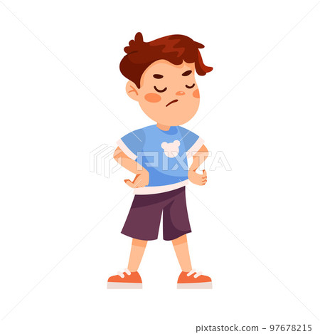 Funny Little Boy in Blue Sweatshirt with Grumpy... - Stock Illustration ...