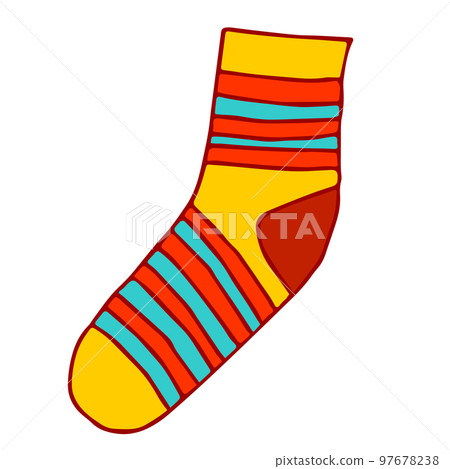 Knitted sock knit yellow with red and yellow stripes.., Illustration Knitted sock knit yellow with red and yellow stripes.., Illustration 97678238