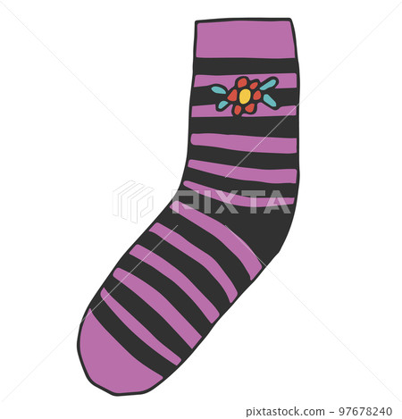 Warm knitted sock with black and pink stripes and a flower on the side.., Illustration Warm knitted sock with black and pink stripes and a flower on the side.., Illustration 97678240
