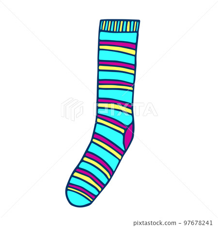 Knitted sock knit blue with red and yellow stripes.., Illustration Knitted sock knit blue with red and yellow stripes.., Illustration 97678241