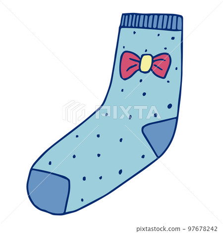 Knitted sock knit Light blue with dark dots and a red bow.., Illustration Knitted sock knit Light blue with dark dots and a red bow.., Illustration 97678242
