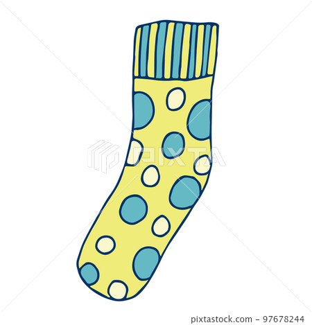 Knitted sock knit yellow with blue polka dots.., Illustration Knitted sock knit yellow with blue polka dots.., Illustration 97678244