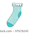 Knitted blue turquoise sock with openwork elastic.., Illustration 97678245