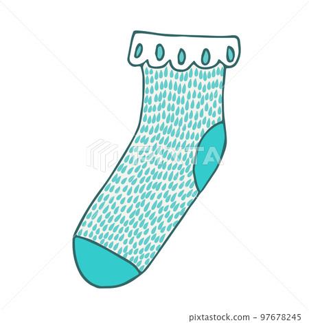 Knitted blue turquoise sock with openwork elastic.., Illustration Knitted blue turquoise sock with openwork elastic.., Illustration 97678245