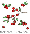 A cluster of red berries with green leaves. Illustration, sketch 97678246