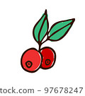 A cluster of red berries with green leaves. Illustration, sketch 97678247