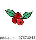 A cluster of red berries with green leaves. Illustration, sketch 97678248