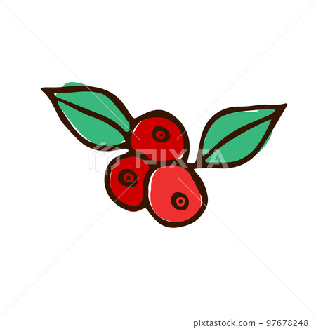 A cluster of red berries with green leaves. Illustration, sketch A cluster of red berries with green leaves. Illustration, sketch 97678248