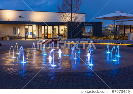 Very beautiful illumination of Kitanagase station in Okayama city, Okayama prefecture, Japan 97678469