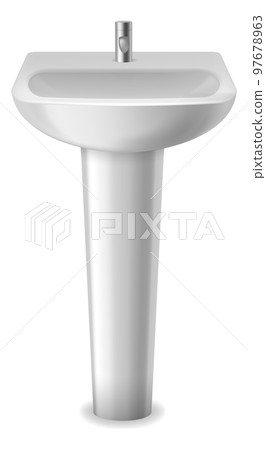 Realistic wash sink. 3d bathroom object. Ceramic white washbasin and metal faucet tap, stylish restroom interior element, empty mockup design. Porcelain washstand. Vector isolated illustration Realistic wash sink. 3d bathroom object. Ceramic white washbasin and metal faucet tap, stylish restroom interior element, empty mockup design. Porcelain washstand. Vector isolated illustration 97678963