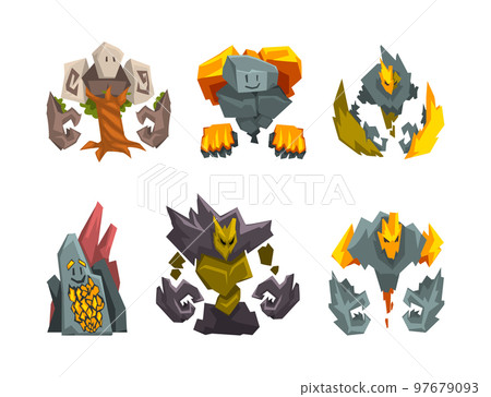 Stone and Tree Fantastic Elemental Creature Vector Set Stone and Tree Fantastic Elemental Creature Vector Set 97679093