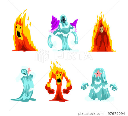 Water and Flame Fantastic Elemental Creature Vector Set 97679094