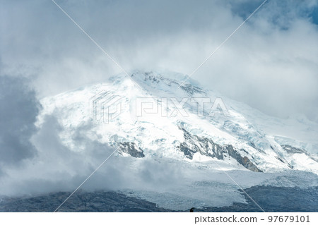 the highest mountain of Peru Huascaran in the Cordillera Blanca mountain range in the Yungay province 97679101