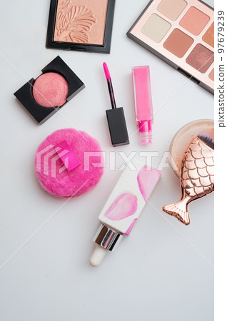 Set of luxury cosmetics for fashion make up  on white  background 97679239