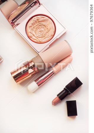 Set of luxury beautiful cosmetics for fashion make up  on white  background 97679364