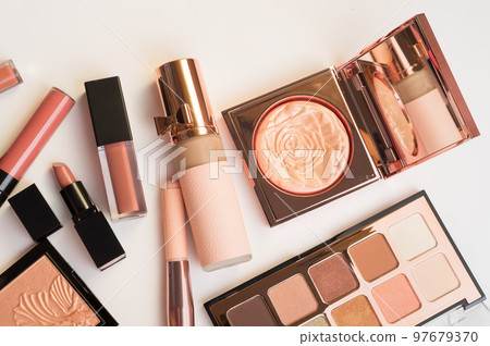 Set of luxury beautiful cosmetics for fashion make up  on white  background 97679370