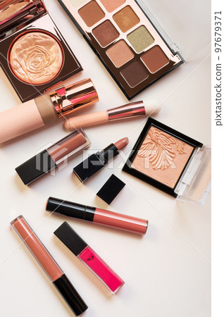 Set of luxury beautiful cosmetics for fashion make up  on white  background 97679371