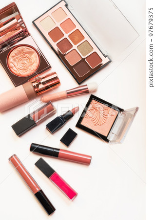 Set of luxury beautiful cosmetics for fashion make up on white background Set of luxury beautiful cosmetics for fashion make up on white background 97679375