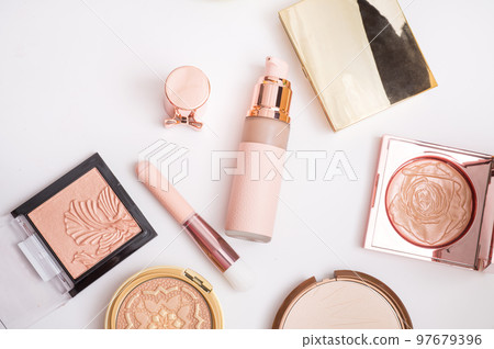 Set of luxury cosmetics for fashion make up  on white  background 97679396