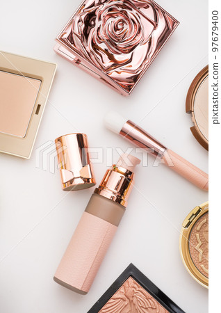 Set of luxury cosmetics for fashion make up on white background Set of luxury cosmetics for fashion make up on white background 97679400