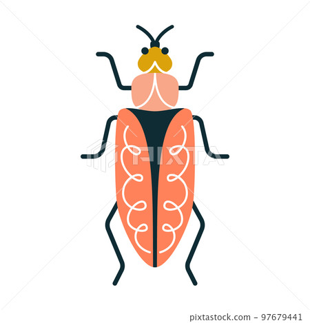 Cartoon flat colorful bug with horns with decor on the back isolated. Cartoon flat colorful bug with horns with decor on the back isolated. 97679441