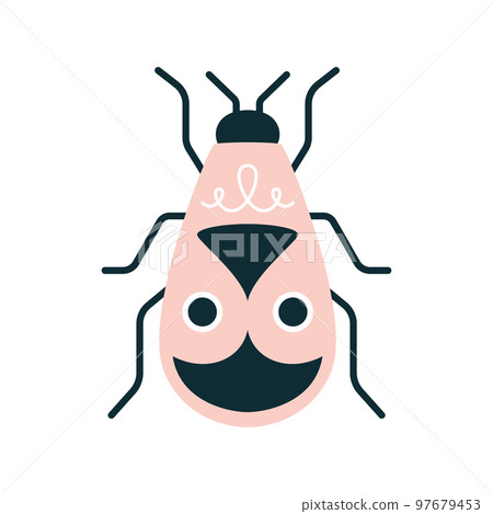 Cartoon flat pink bug with horns with decor on the back isolated. Cartoon flat pink bug with horns with decor on the back isolated. 97679453