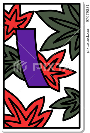 貼紙風格簡約花札秋葉短藍十月秋葉短藍 97679881