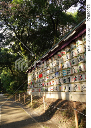 meiji shrine shrine harajuku tokyo japan building blue sky blue clouds outdoors torii tree nature couple couple tree couple 97680073