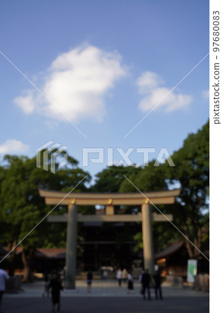meiji shrine shrine harajuku tokyo japan building blue sky blue clouds outdoors torii tree nature couple couple tree couple 97680083