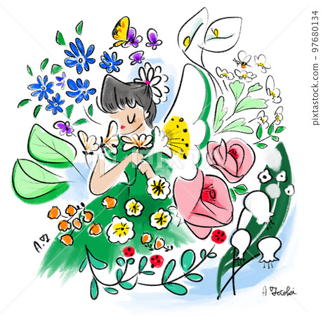 像花仙子一樣的女孩插畫 97680134
