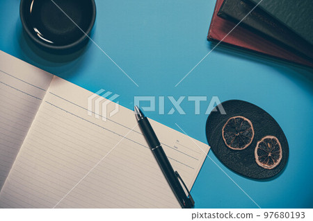 desk, stationery and smartphone desk, stationery and smartphone 97680193