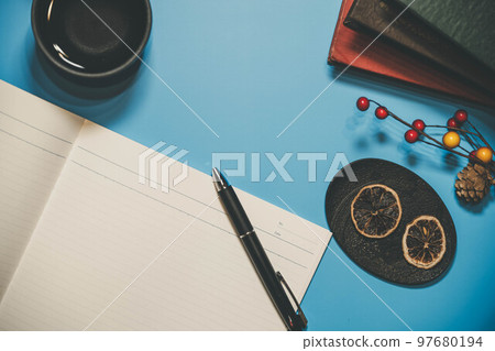 desk, stationery and smartphone desk, stationery and smartphone 97680194