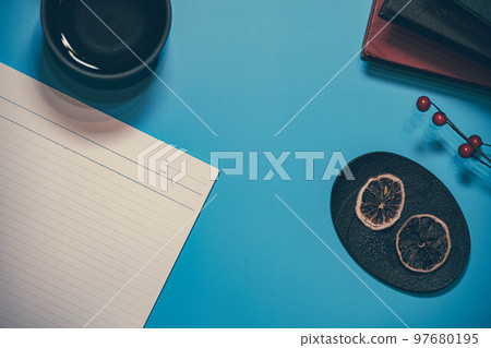 desk, stationery and smartphone desk, stationery and smartphone 97680195