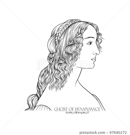 Portrait of a woman inspired by a painting by Renaissance artist Botticelli. 97680272