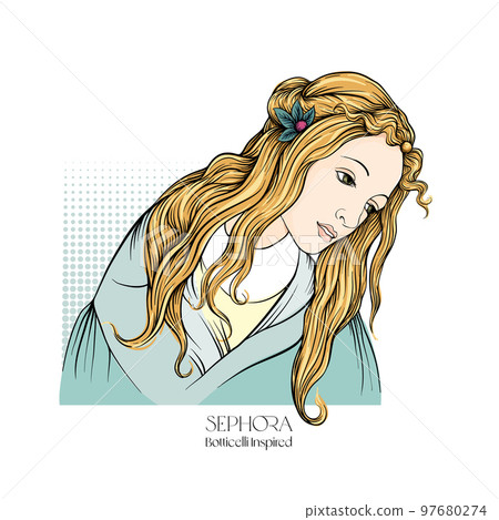 Portrait of a woman inspired by a painting by Renaissance artist Botticelli. Portrait of a woman inspired by a painting by Renaissance artist Botticelli. 97680274