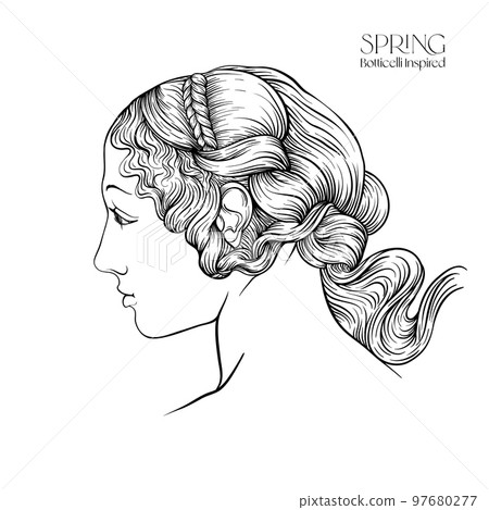 Portrait of a woman inspired by a painting by Renaissance artist Botticelli.  97680277